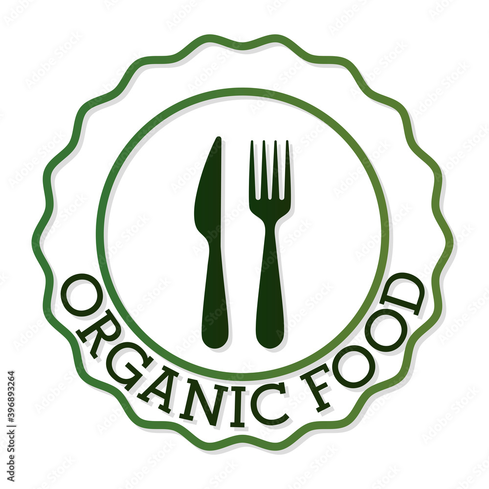 organic lettering with a fork and knife on white background organic lettering with a fork and knife on white background