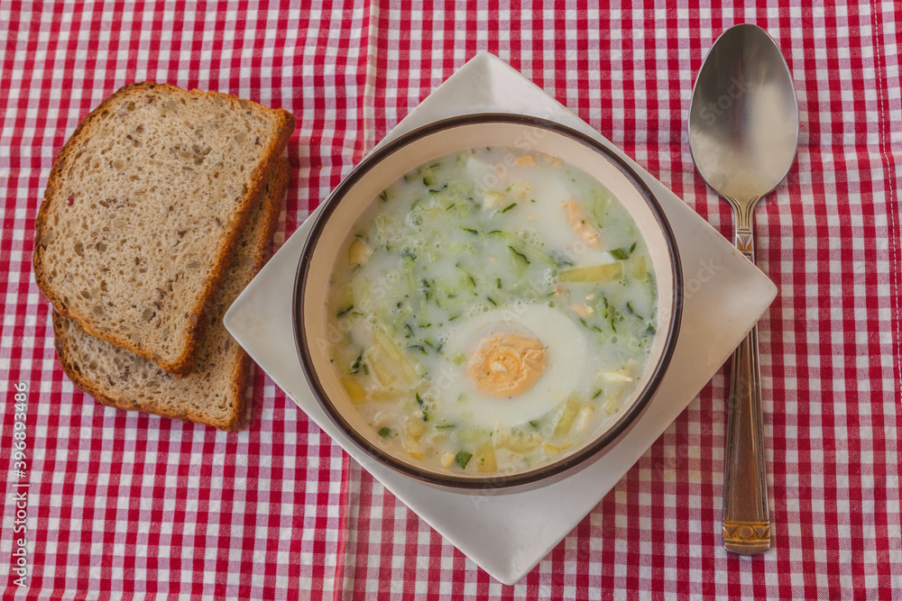 Summer cold soup. Flat lay Summer cold soup. Flat lay