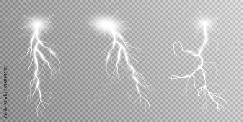 Vector illustration. Transparent light effect of electric lightning. The indomitable power of natural energy. © exvanesko