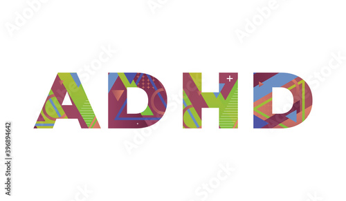ADHD Concept Retro Colorful Word Art Illustration