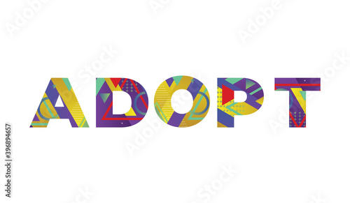 Adopt Concept Retro Colorful Word Art Illustration