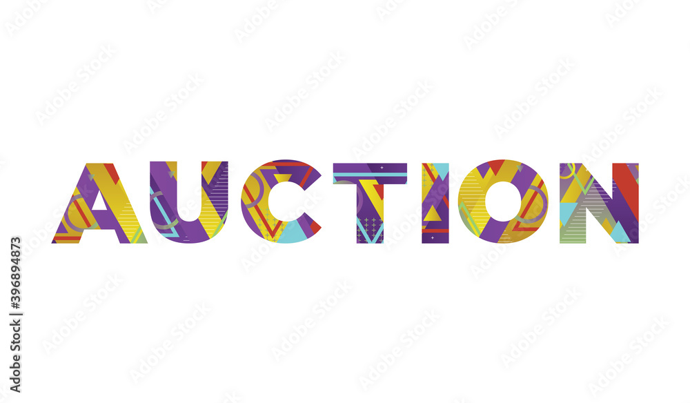 Auction Concept Retro Colorful Word Art Illustration
