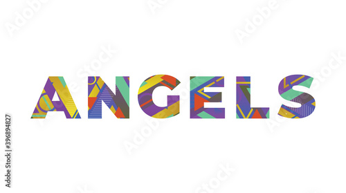 Angels Concept Retro Colorful Word Art Illustration