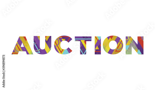 Auction Concept Retro Colorful Word Art Illustration