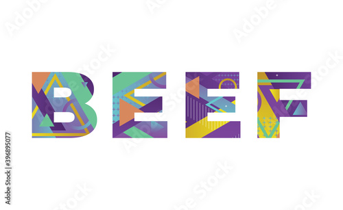 Beef Concept Retro Colorful Word Art Illustration