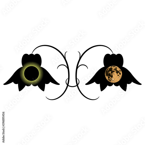 Double flower with sun and moon symbols. Balance of opposite principles.