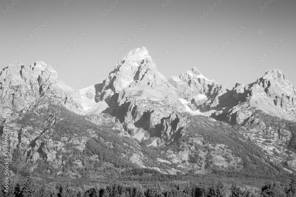 Teton Mountain Peaks in Black and White