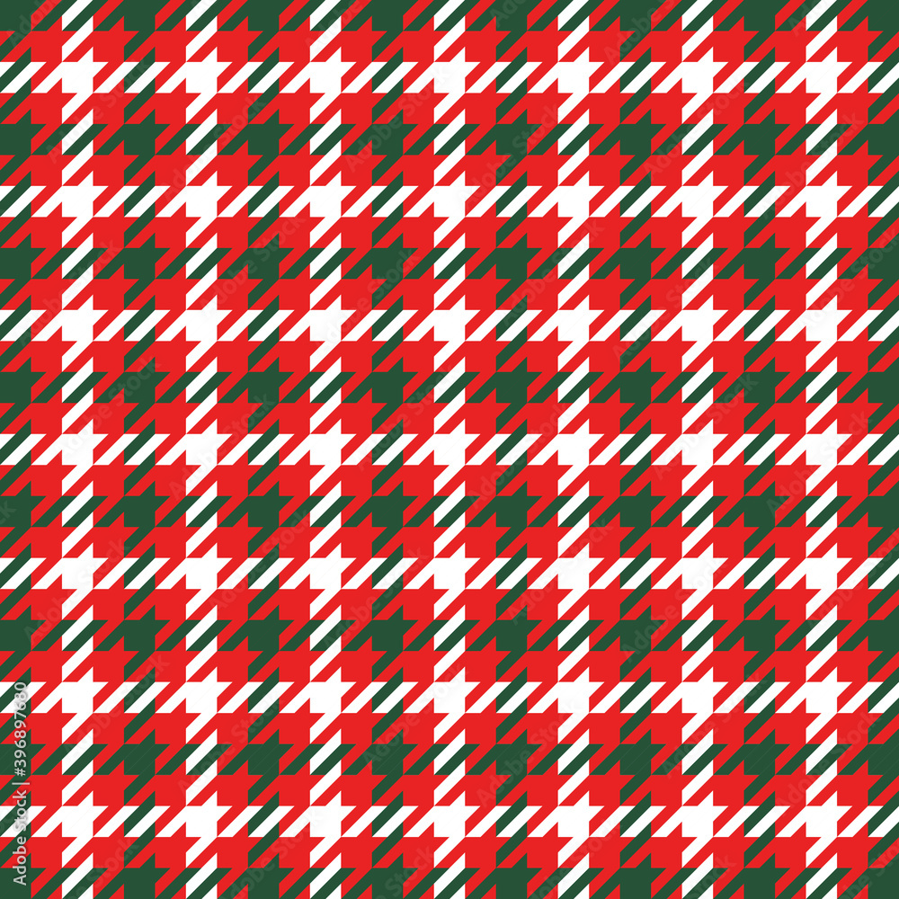 Goose foot. Christmas Pattern of crow's feet in red and white cage. Glen plaid. Houndstooth tartan tweed. Dogs tooth. Scottish checkered background. Seamless fabric texture. Vector illustration Goose foot. Christmas Pattern of crow's feet in red and white cage. Glen plaid. Houndstooth tartan tweed. Dogs tooth. Scottish checkered background. Seamless fabric texture. Vector illustration