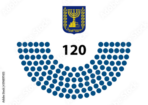 Illustration of 120 Knesset parliament seats, the unicameral national legislature of Israel photo