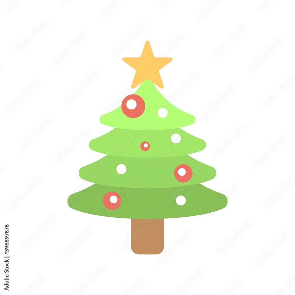 Decorated christmas tree icon. Happy New Year and Christmas vector illustration isolated on the white background. Decorated christmas tree icon. Happy New Year and Christmas vector illustration isolated on the white background.