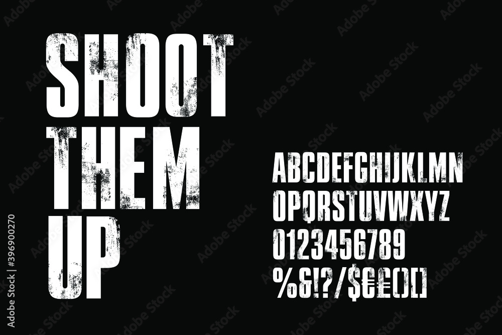 Vecteur Stock Distressed condensed bold alphabet for post-apocalyptic  titles. Vector typography illustration on black background | Adobe Stock