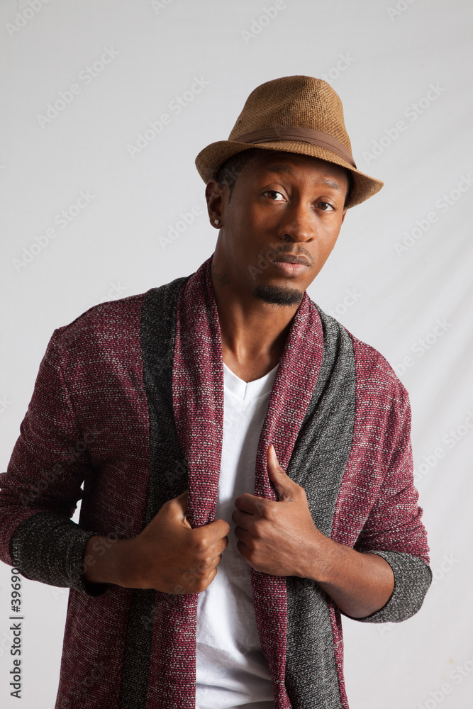 Handsome Black man with a thoughtful expression Handsome Black man with a thoughtful expression