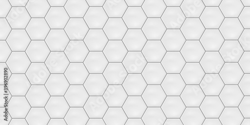 White hexagon ceramic tiles. Modern seamless pattern, white colored hexagon ceramic tiles. 