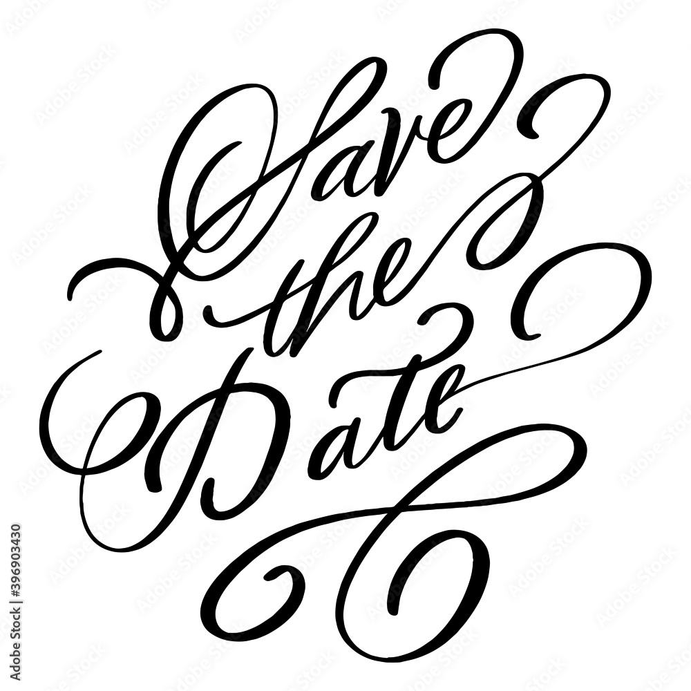 Save the date typography in black lettering on white background Save the date typography in black lettering on white background