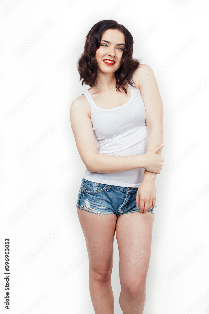 young pretty stylish hipster girl posing emotional isolated on white background happy smiling cool smile, lifestyle people concept young pretty stylish hipster girl posing emotional isolated on white background happy smiling cool smile, lifestyle people concept