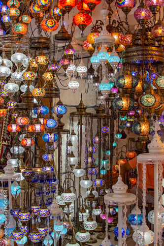 Mosaic Ottoman lamps in Istanbul. Turkey before Coronavirus pandemic.