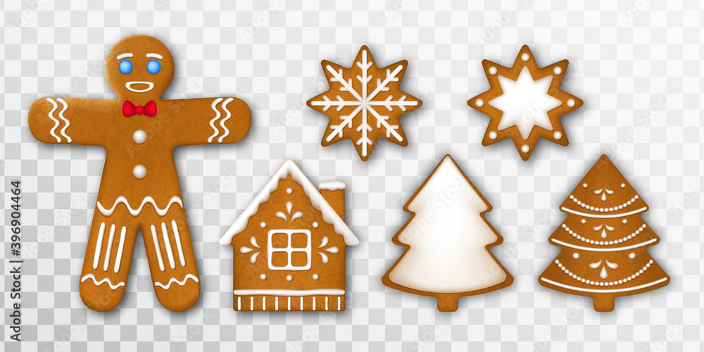Fototapeta premium Set of Christmas gingerbread cookies. Traditional winter holidays biscuits