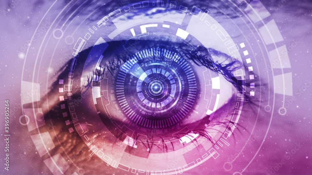Close up of high tech futuristic eye, zoom in with green screen Close up of high tech futuristic eye, zoom in with green screen