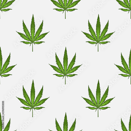 Seamless pattern with leaves of hemp Marijuana leaf. Cannabis plant background. Hand drawn style. Vector