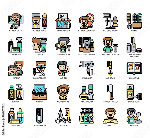 Set of barber shop thin line and pixel perfect icons for any web and app project.