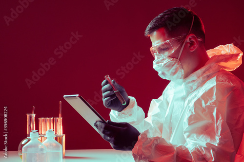 Chemist on a red background...
