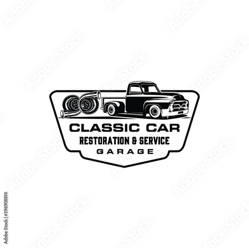 Classic car restoration and service garage logo vector