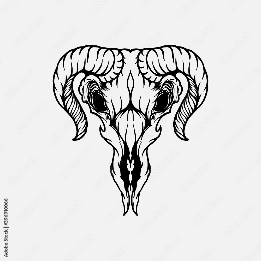 goat skull tattoo hand drawn illustration