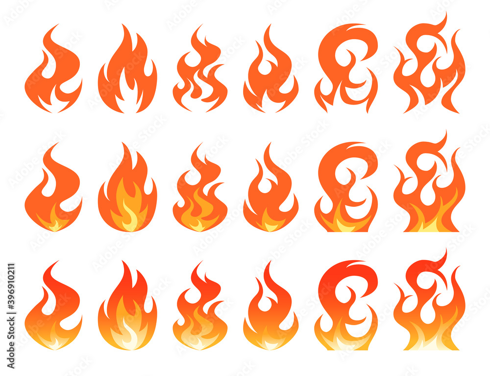 Simple vector flame icons in flat style Simple vector flame icons in flat style