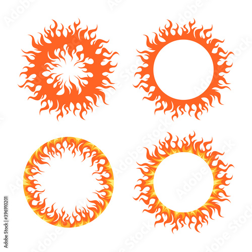 Round fire frames for designs, vector set