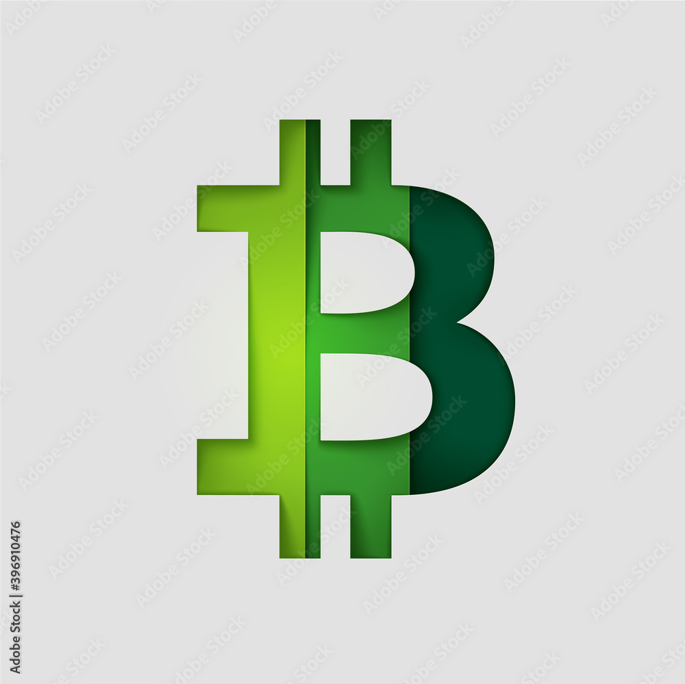 Obraz premium Paper cut bitcoin sign. Realistic 3D multi layers papercut effect. Colorful sign of cryptocurrency. Eco Friendly concept. Logo design vector template