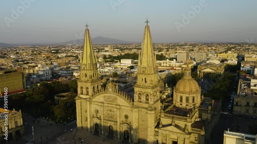 Drone Flies Between Guadalajara Cathedral (Catedral) Spires in Mexico photo