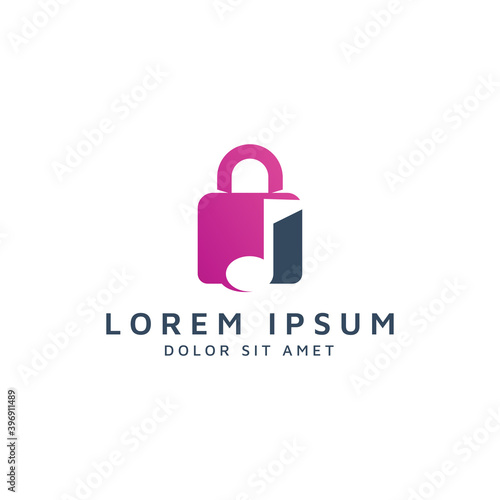 lock and music negative space logo design