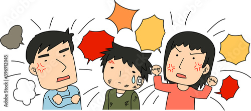 An angry couple who abuses children