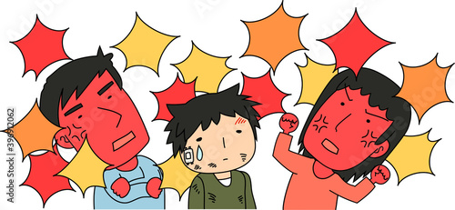 An angry couple who abuses children