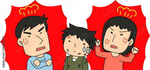 An angry couple who abuses children