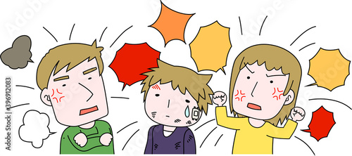 Caucasian angry couple who abuses children