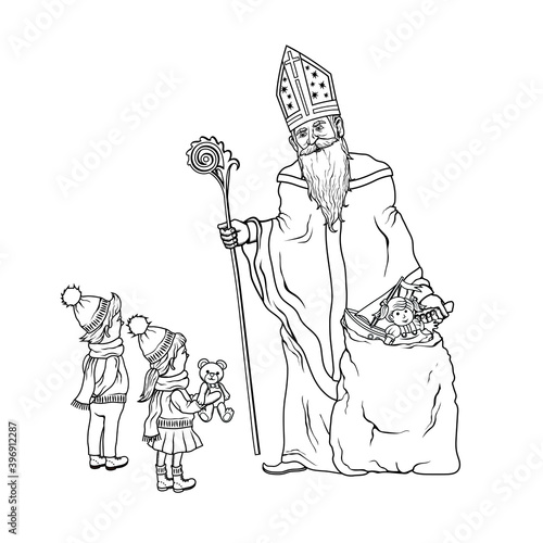 vector illustration of saint nicholas with children