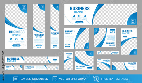 Set of Business Web Banners with standard size. Vertical, horizontal and square template. Vector EPS