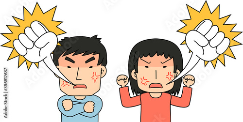 angry couple making a fierce complaint