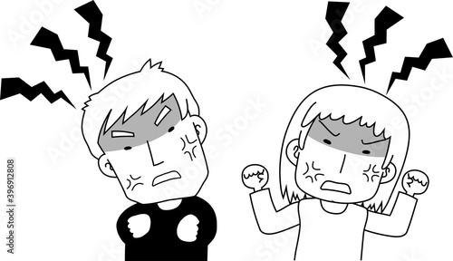 Monochrome angry couple making a fierce complaint