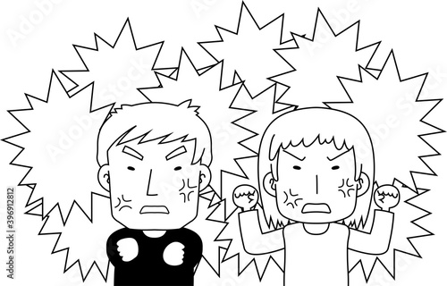 Monochrome angry couple making a fierce complaint