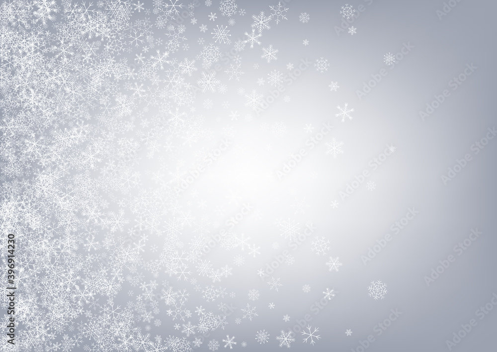 White Snowflake Vector Gray Background. Falling 