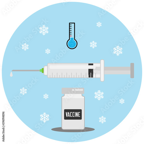 Frozen preserved vaccine vial and syringe