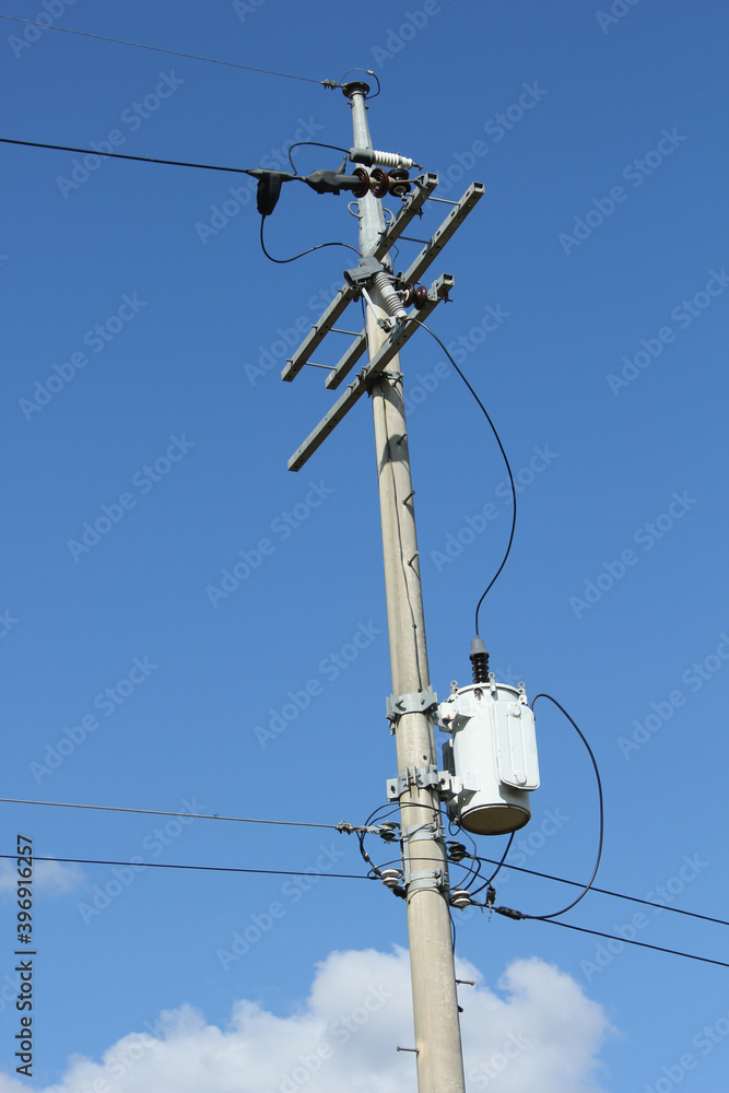 electric pole with blue sky background electric pole with blue sky background