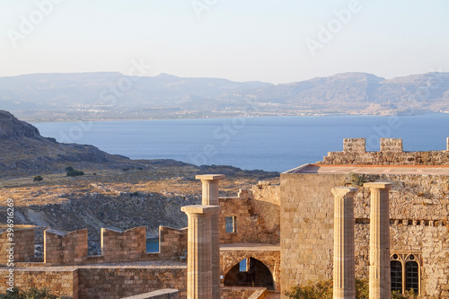 Mediterranean Sea from the Lindos Acropolis, Rhodes, Greece photo