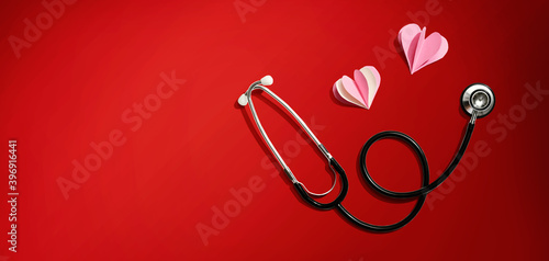 Medical worker appreciation theme with hearts and a stethoscope © Tierney