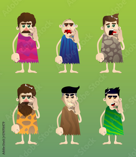 Cartoon man from prehistoric era showing ok sign. Vector illustration of a man from the stone age.