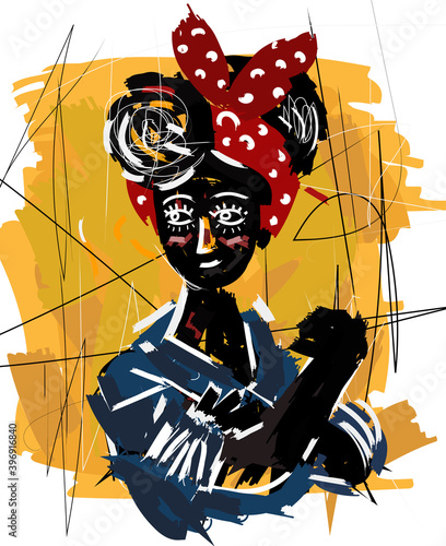 feminist african girl cute doodle painting