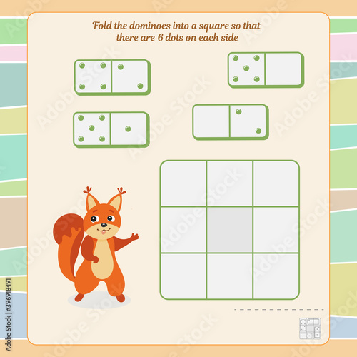  A game for the development of logic and thinking. Fold the dominoes into a square so that there are 6 dots on each side.
