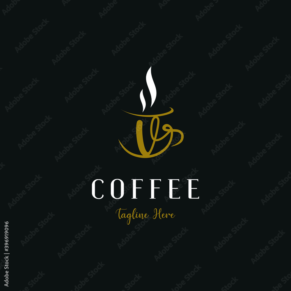 Initial v letter on cup coffee concept logo for coffee shop and store ...